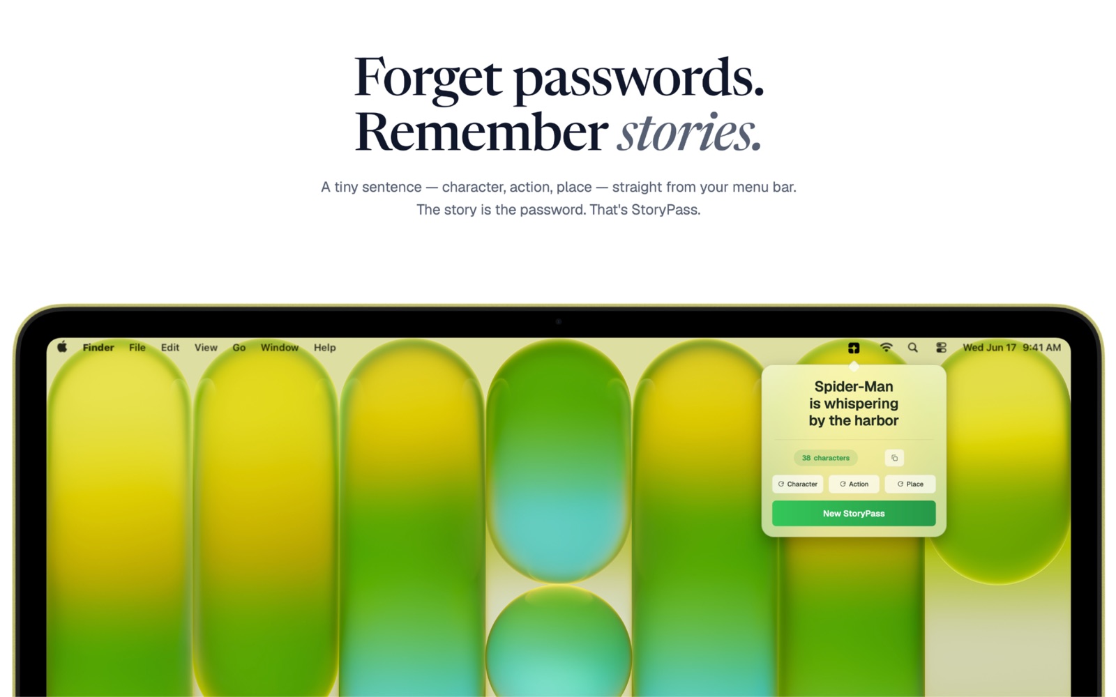 The menu-bar popover. One shortcut from any app, and a fresh story is on your clipboard.