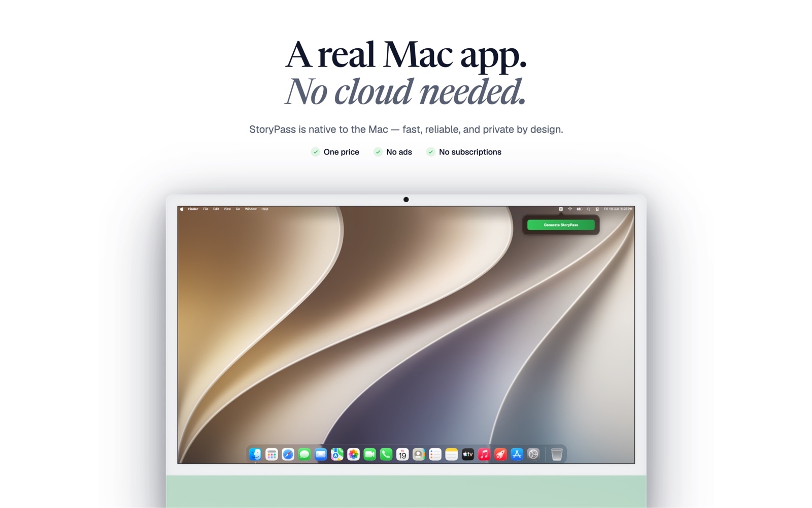 A native Mac app — offline, sandboxed, no account to create.